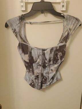 Windsor Light Blue and Charcoal Tie-Dye Corset  Top